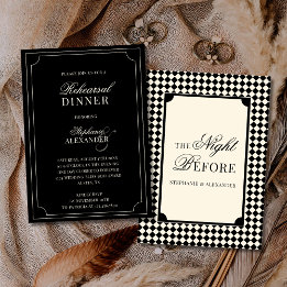 Old Money Black Ivory Chequered Rehearsal Dinner  Invitation