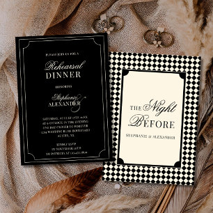 Old Money Black Ivory Chequered Rehearsal Dinner  Invitation