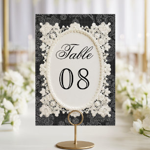 Old Money Black Ivory Doily Lace Wedding Table Number