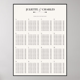 Old Money Black & White Alphabetical Seating Chart