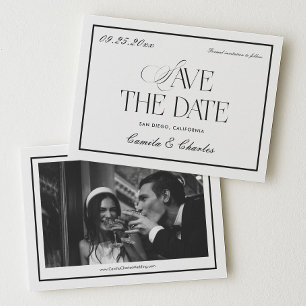 Old Money Black White Wedding Save the Date Photo Invitation