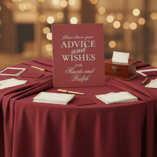 Old Money Bold Red Advice and Wishes Wedding Pedestal Sign