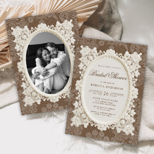 Old Money Brown Ivory Doily Lace Bridal Shower Invitation