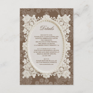 Old Money Brown Ivory Doily Lace Wedding Details Enclosure Card