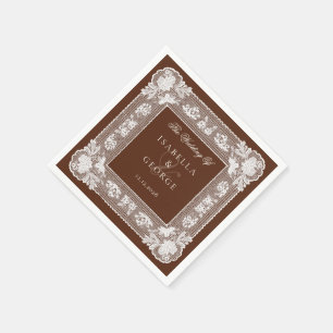 Old Money Brown Vintage Lace Wedding Napkin