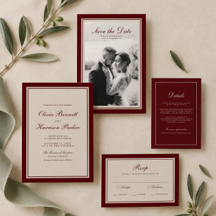 Old Money Burgundy Classic Wedding Invitation