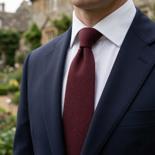 Old Money Burgundy Red Herringbone Tweed Fabric Tie