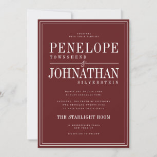 Old Money Burgundy Serif Text Border Wedding Invitation