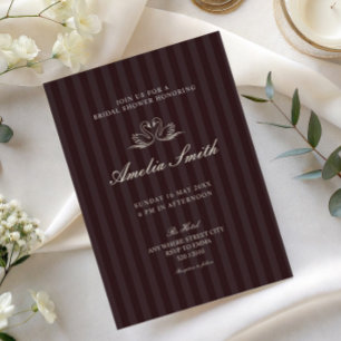 old money burgundy striped bridal shower invitation