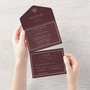 Old Money Burgundy Wedding All In One Invitation