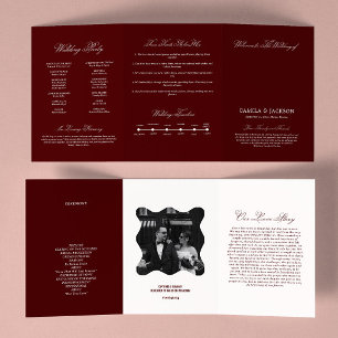 Old Money Burgundy Wedding Ceremony Tri-Fold Programme