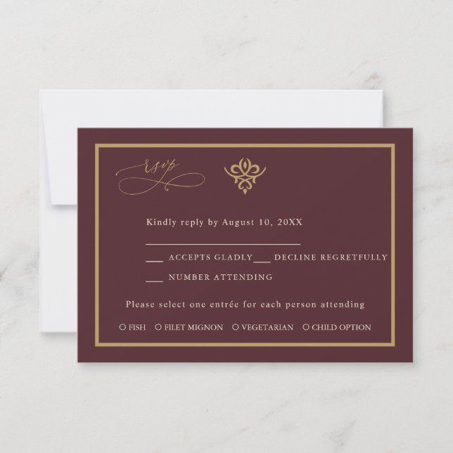Old Money Burgundy Wedding Response Card (Front)