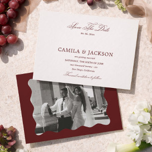 Old Money Burgundy Wedding Save the Date Invitation