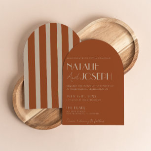 Old Money Burnt Orange Gold Arched Wedding Invitation