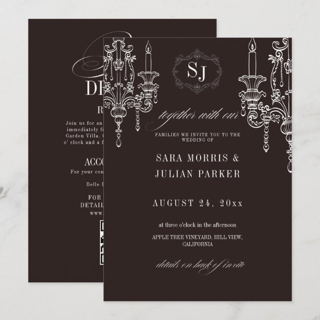 Old Money Chocolate All In One Wedding Invitation (Front/Back)