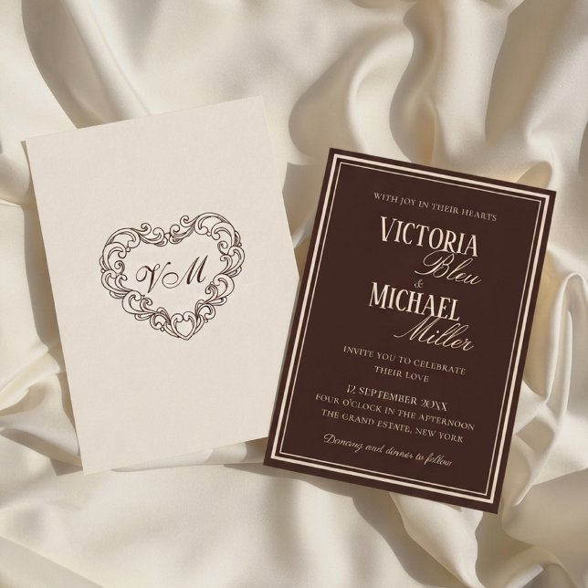 Old Money Chocolate Brown Chic Wedding Invitation (Creator Uploaded)