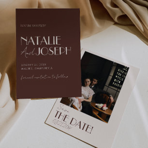Old Money Chocolate Brown Retro Photo Wedding Save The Date