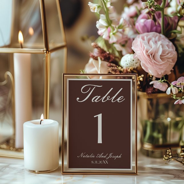 Old Money Chocolate Brown Wedding Table Number (Creator Uploaded)