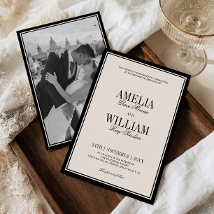 Old Money Classic Luxury Black Cream Photo Wedding Invitation