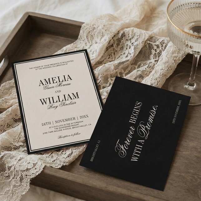 Old Money Classic Luxury Black Cream Wedding Invitation (Creator Uploaded)