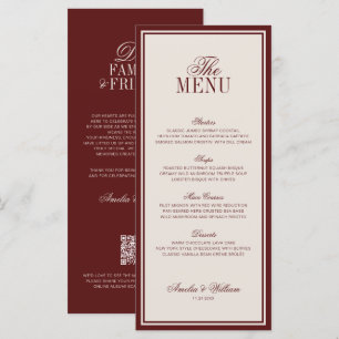 Old Money Classic Luxury Burgundy Cream Wedding Menu