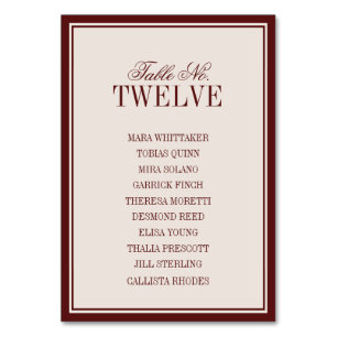 Old Money Classic Luxury Burgundy Cream Wedding Table Number