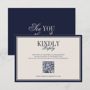 Old Money Classic Luxury Navy Blue Cream Wedding RSVP Card