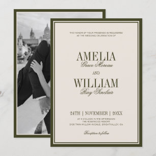 Old Money Classic Luxury Olive Cream Photo Wedding Invitation