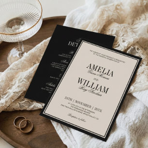 Old Money Classy Timeless Black Cream Wedding Invitation