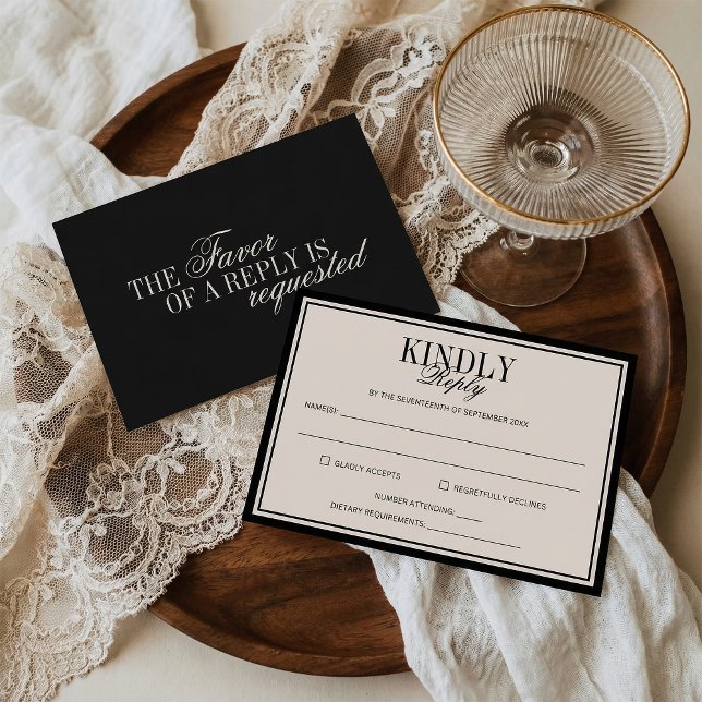 Old Money Classy Timeless Black Cream Wedding RSVP Card (Creator Uploaded)