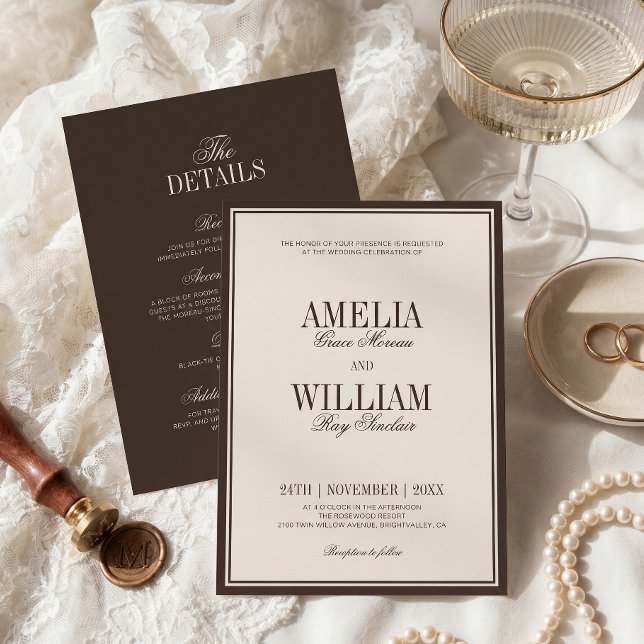 Old Money Classy Timeless Brown Cream Wedding Invitation (Creator Uploaded)