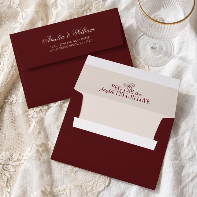 Old Money Classy Timeless Burgundy Cream Wedding Envelope (Creator Uploaded)