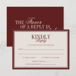 Old Money Classy Timeless Burgundy Cream Wedding RSVP Card