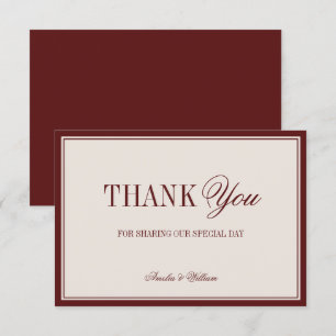 Old Money Classy Timeless Burgundy Cream Wedding Thank You Card