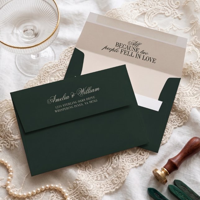 Old Money Classy Timeless Emerald Green Wedding Envelope (Creator Uploaded)