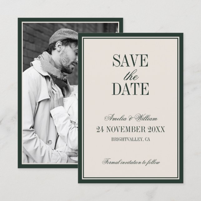 Old Money Classy Timeless Emerald Green Wedding Save The Date (Front/Back)