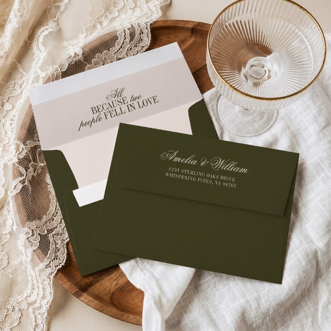Old Money Classy Timeless Olive Green Wedding Envelope (Creator Uploaded)