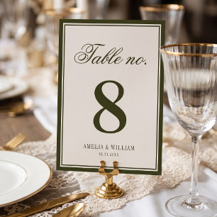 Old Money Classy Timeless Olive Green Wedding Table Number