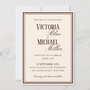 Old Money Cream and Chocolate Brown Chic Wedding Invitation