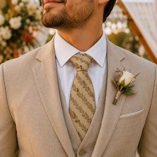 Old Money Cream Linen Oak Leaf Acorn Stripe Tie