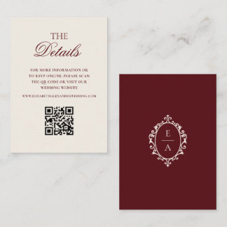 Old Money Crest Burgundy Wedding Details QR Code Enclosure Card