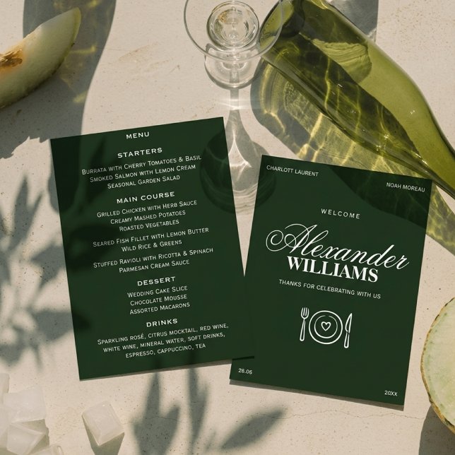 Old Money Elegant Dark green Chic Wedding Menu (Creator Uploaded)