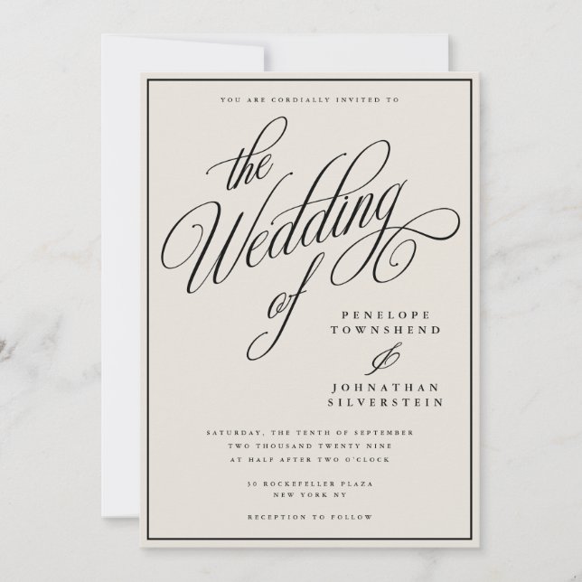 Old Money Elegant Script Ivory Wedding Invitation (Front)
