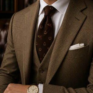 Old Money Equestrian Horseshoe Hunt Herringbone  Tie