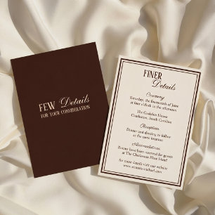 Old Money Espresso Brown Cream Wedding Details Enclosure Card