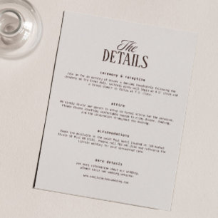 Old Money Espresso Brown Wedding Details Enclosure Card