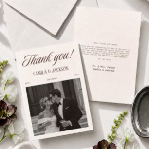 Old Money Espresso Brown Wedding Photo  Thank You Card