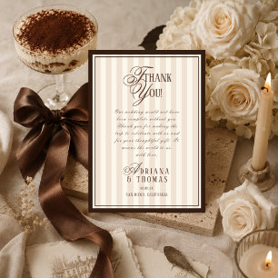 Old Money Espresso Calligraphy Wedding Thank You Card