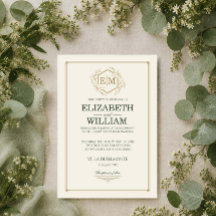 Old Money Forest Green and Gold Wedding Invitation