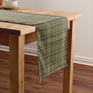 Old Money Forest Green Rust Orange Tartan Plaid Short Table Runner
